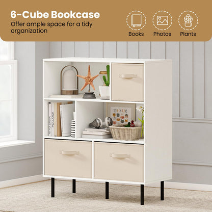 Goflame 6-Cube Bookshelf 3-Tier White Bookcase