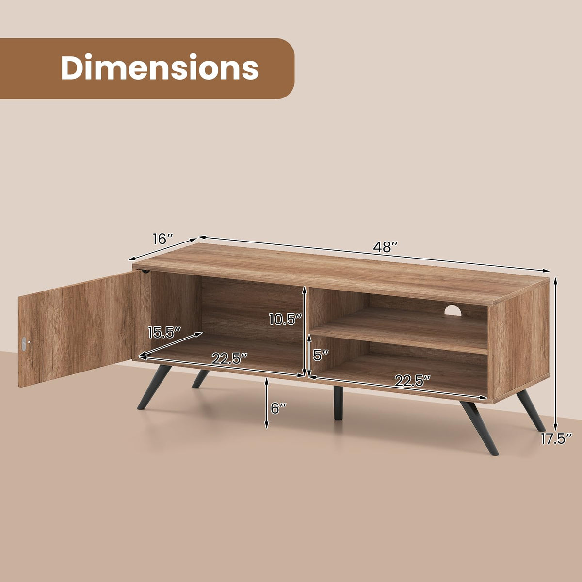 Goflame Mid-Century Modern Entertainment Center with Storage Cabinet