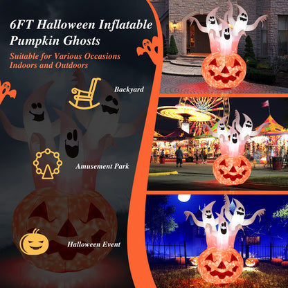 6FT Halloween Inflatable Decorations, 3 White Ghosts on Pumpkin