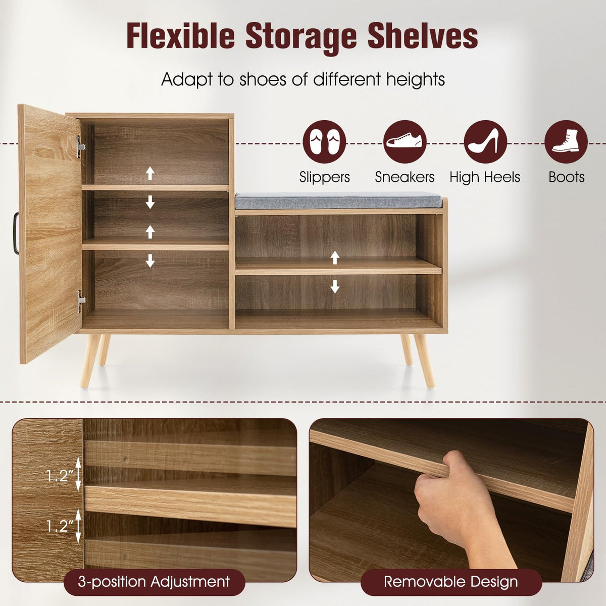 Goflame Shoe Cabinet with Shoe Bench - Rattan Shoe Storage Cabinet, Shoe Rack Organizer for 10-12 Pairs