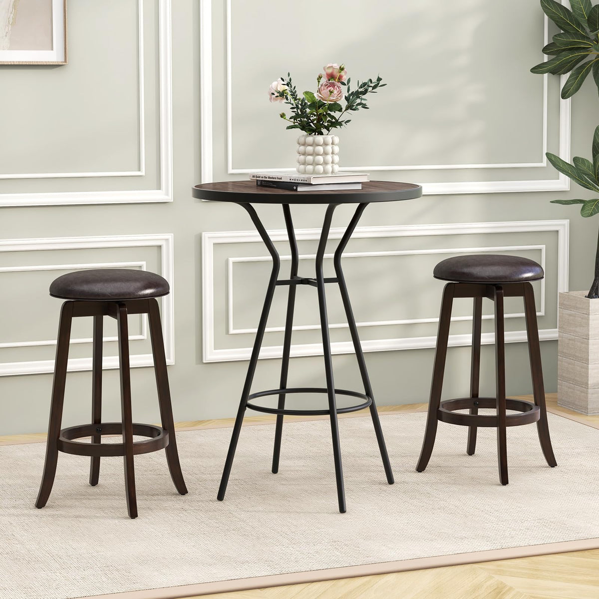 Goflame Bar Stools Set， 29"/ 24" Bar Height Bar Stools w/ 360° Swivel Round Seat & Footrest
