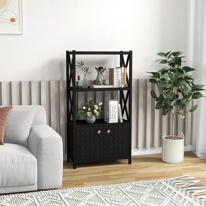 Goflame Storage Cabinet, Freestanding Storage Organizer with Open Shelves, Double Doors