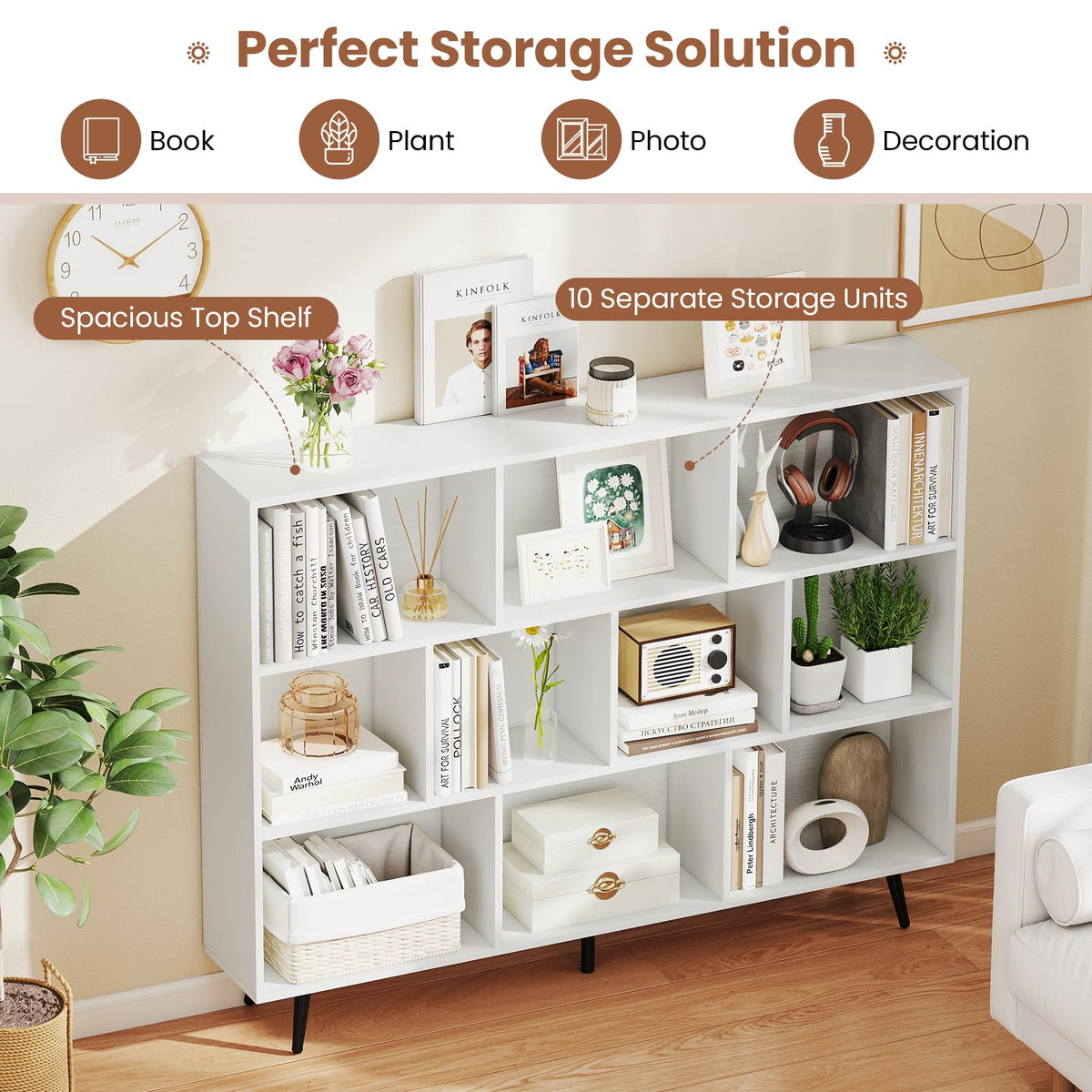 Goflame 10 Cube Bookcase with 5 Metal Legs for Living Room
