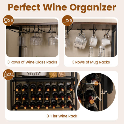 Goflame Wine Rack Freestanding Floor Wine Bar Cabinet w/Power Outlet & RGB Light