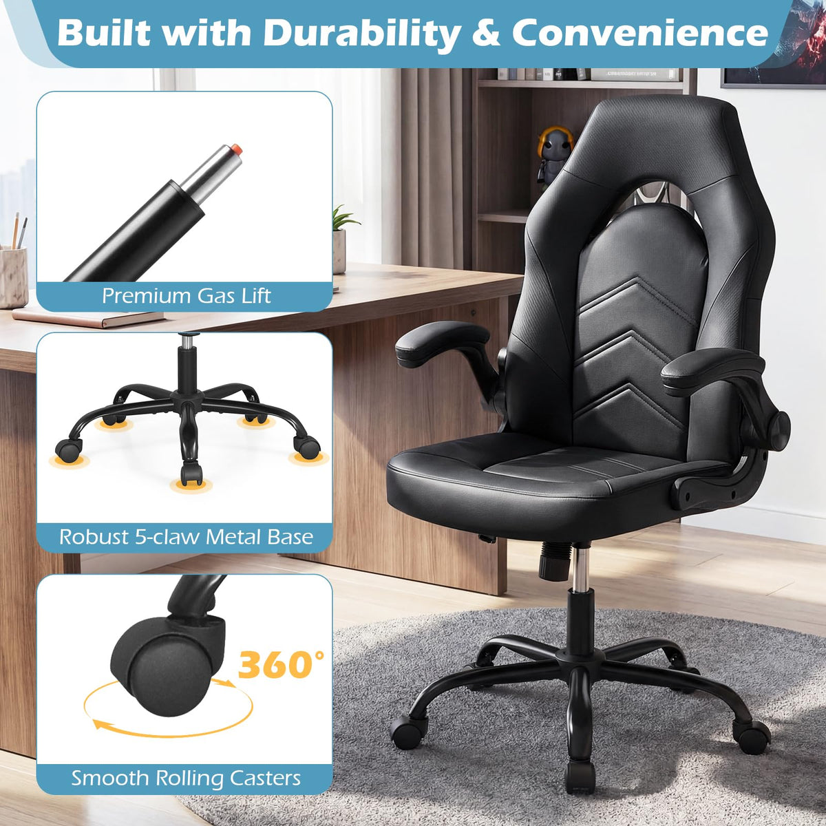 Goflame Ergonomic Computer Desk Chair with Flip-up Arms