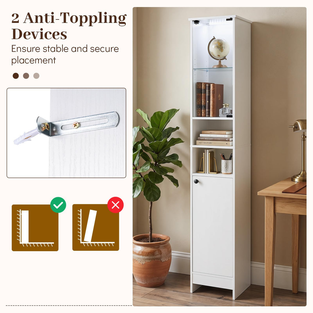 Goflame Tall Narrow Bathroom Cabinet with Lights & Remote Control (1/2)