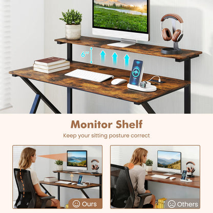 Goflame Rolling Computer Desk with Charging Station