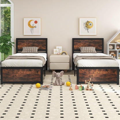 Goflame Twin Bed Frames for Kids, Industrial Metal Platform Bed with Headboard