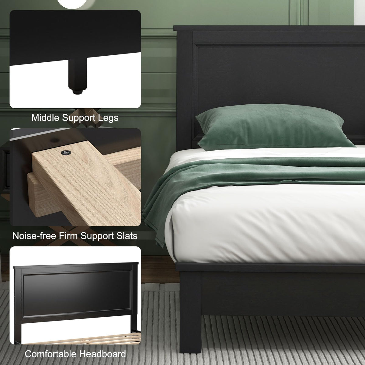 Goflame Queen/Full/Twin Size Wood Platform Bed Frame with Headboard, Mid Century Bed Frame with Solid Wood Legs & Wooden Slat Support