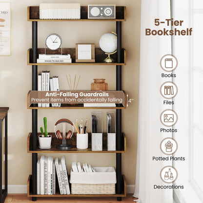 Goflame 5-Tier Bookshelf with Anti-Tipping Kit & Open Storage Organizer for Living Room Bedroom