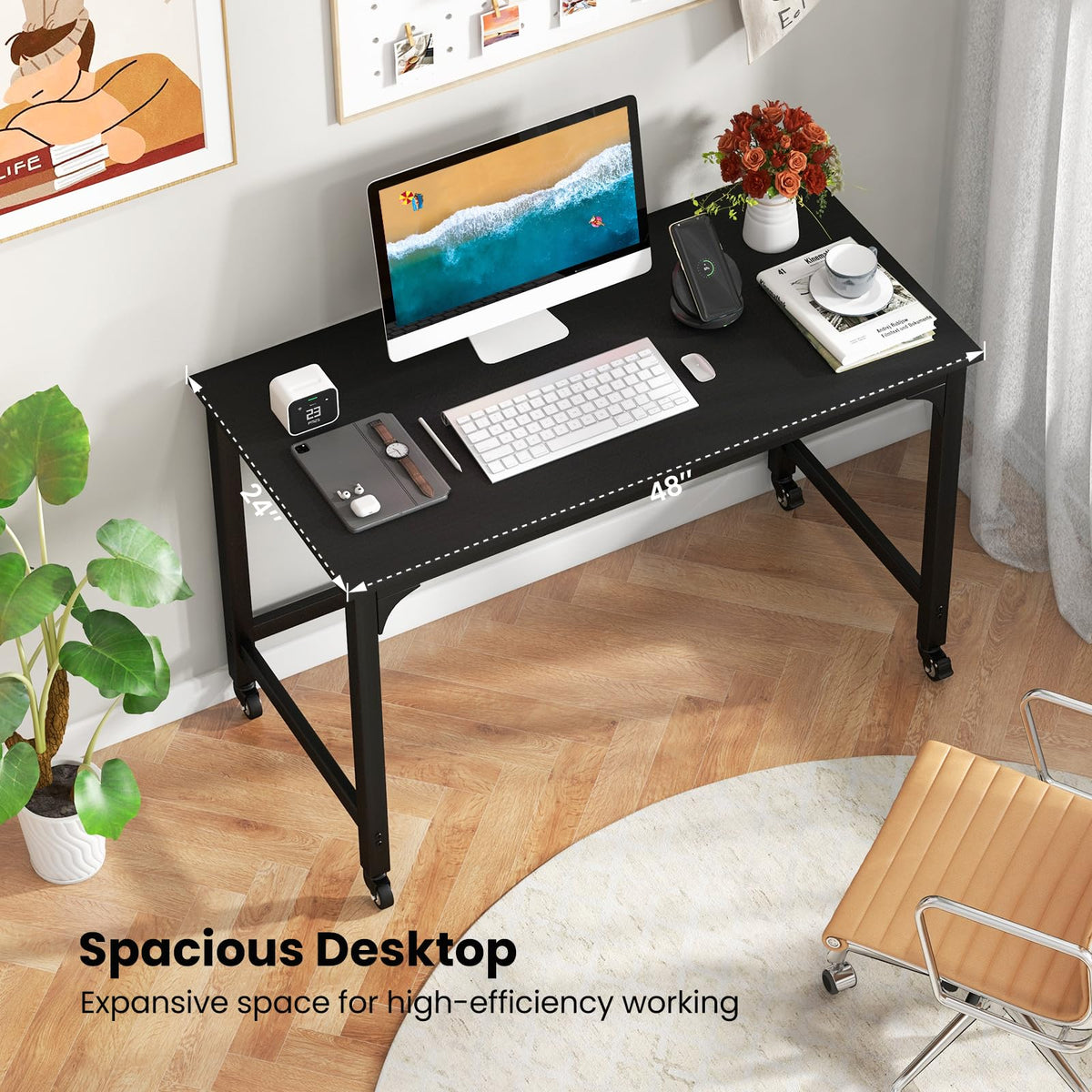 Goflame 48" Rolling Computer Desk