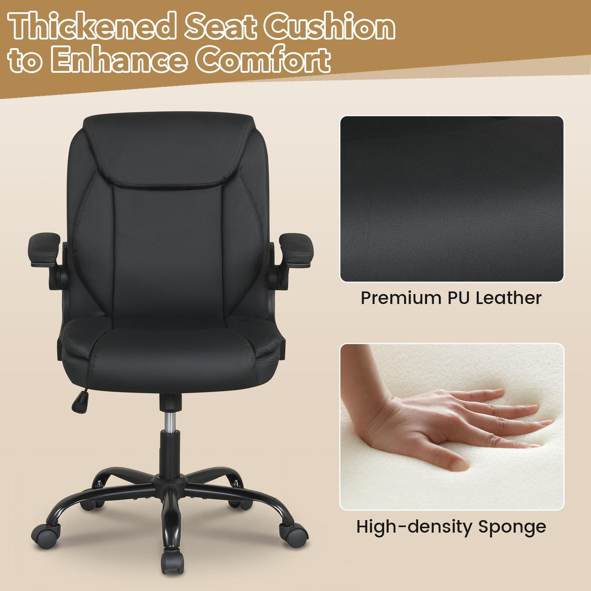 Goflame Leather Office Chair | Ergonomic Computer Desk Chair with Flip-up Arms