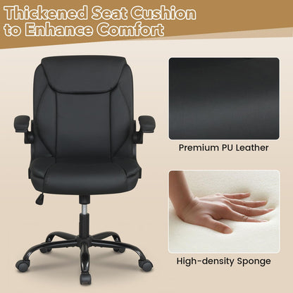 Goflame Leather Office Chair | Ergonomic Computer Desk Chair with Flip-up Arms