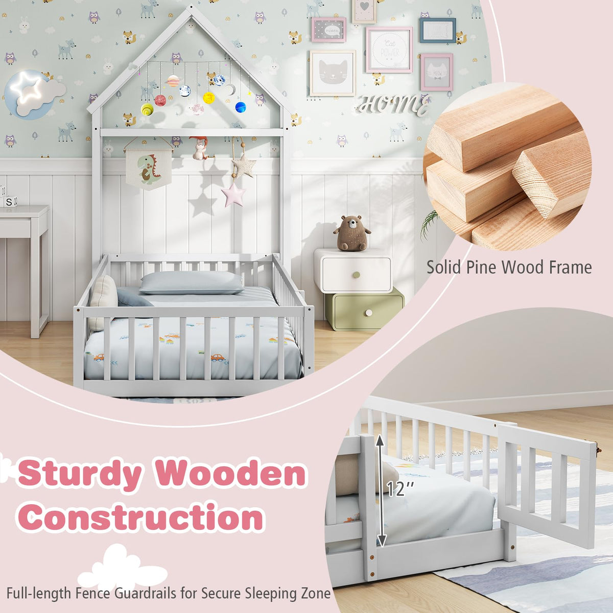 Goflame Twin House Floor Bed for Kids