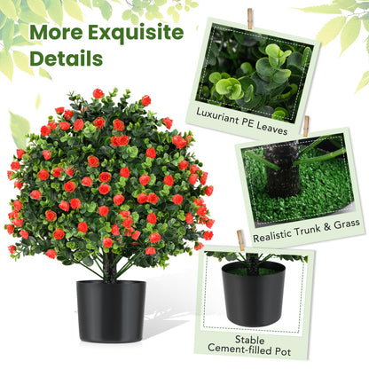 GOFLAME 21.5” Artificial Rose Topiary Ball Tree Set of 2