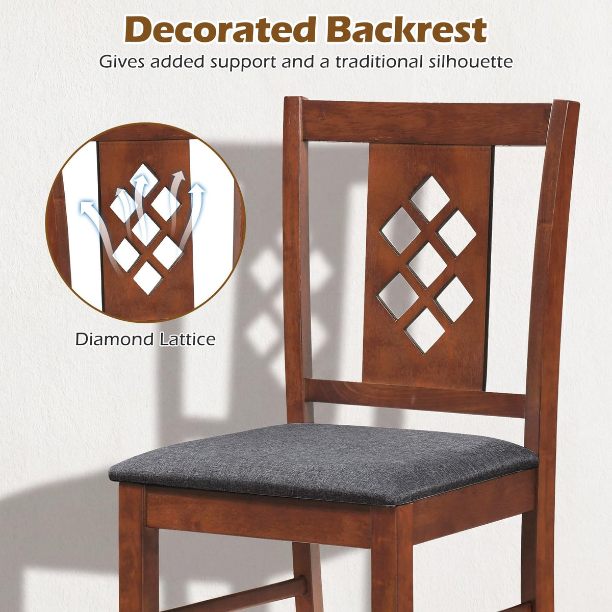 Goflame Wooden Upholstered Kitchen Chair with Elegant Diamond Back (2/4)