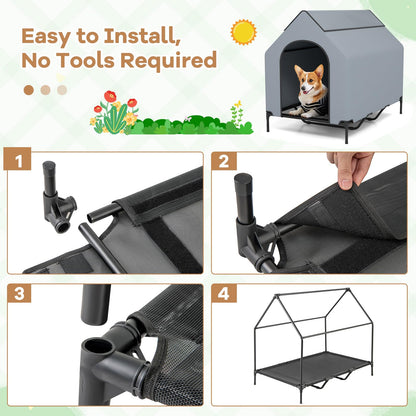 Goflame Dog House Outdoor Extra Large, Elevated Dog Bed with Weatherproof Canopy