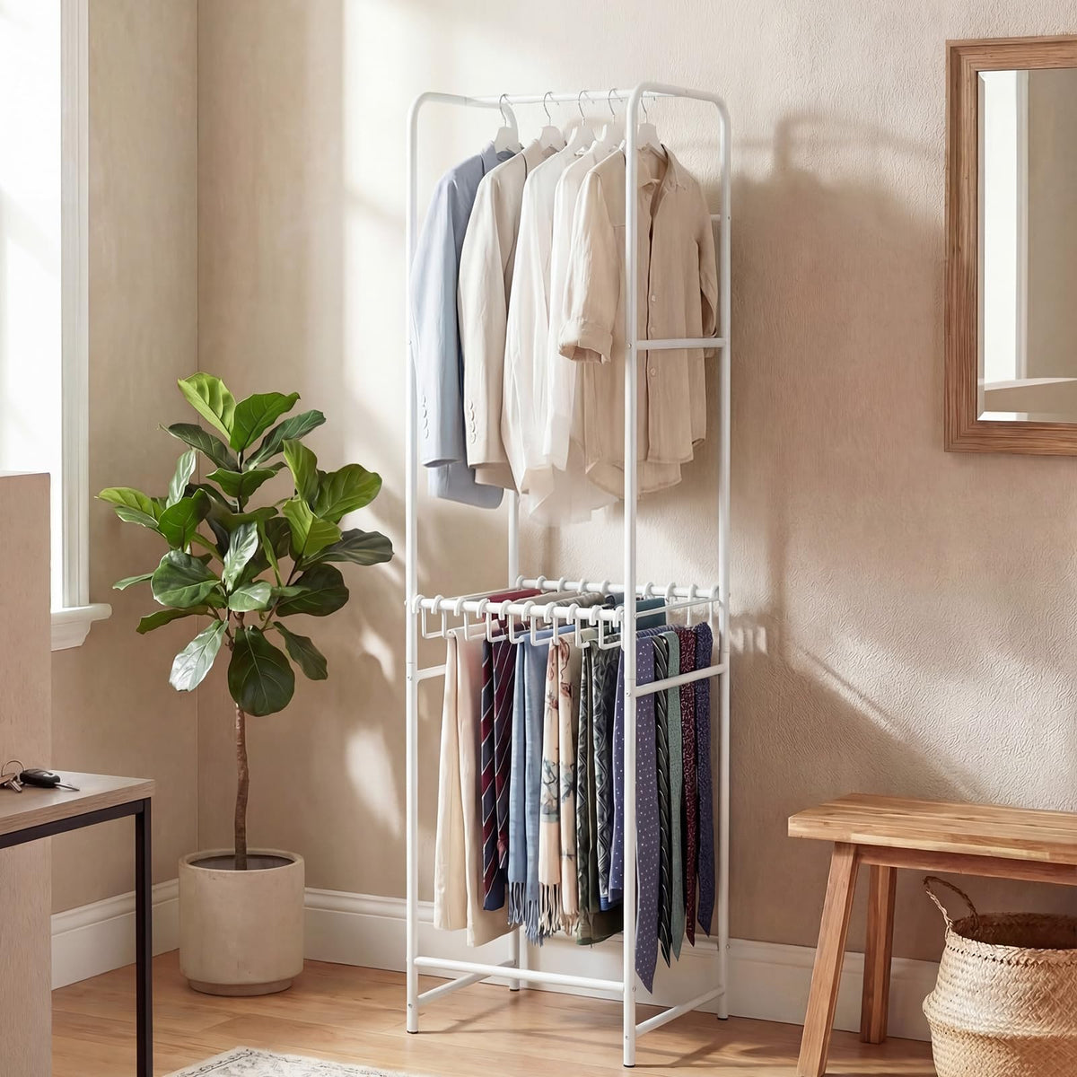 Goflame Heavy-Duty White Garment Rack with 6 Hanging Rods & 10 Pants Hangers