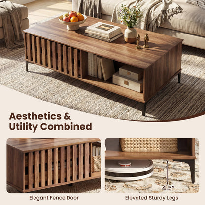 Goflame 47 Inch Wood Mid Century Coffee Table with Storage