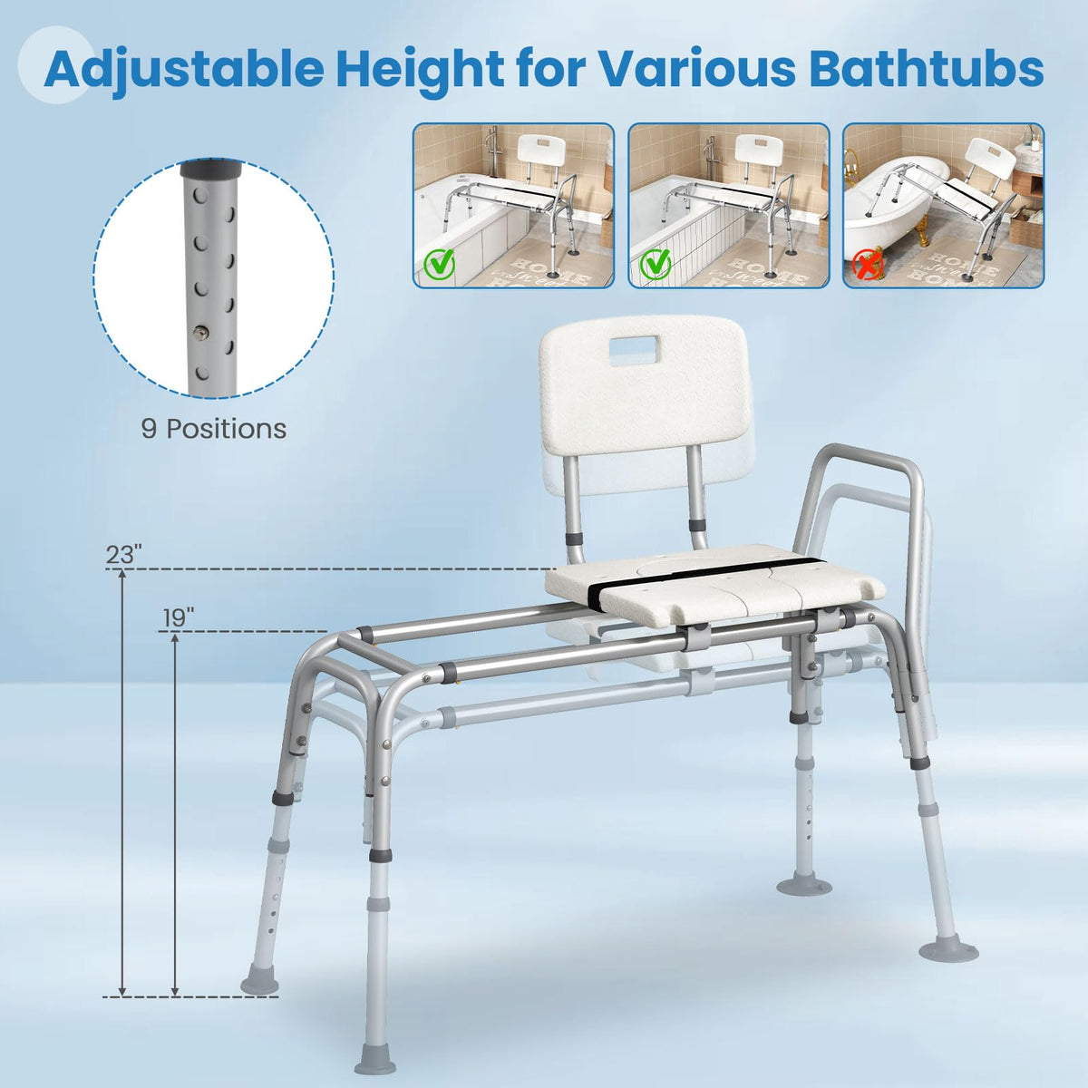 Goflame Sliding Tub Transfer Bench for Bathtub