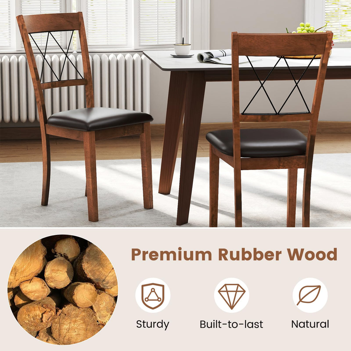 Goflame Wooden Armless Kitchen Chairs Set of 2/4 w/Elegant Hollowed Backrest