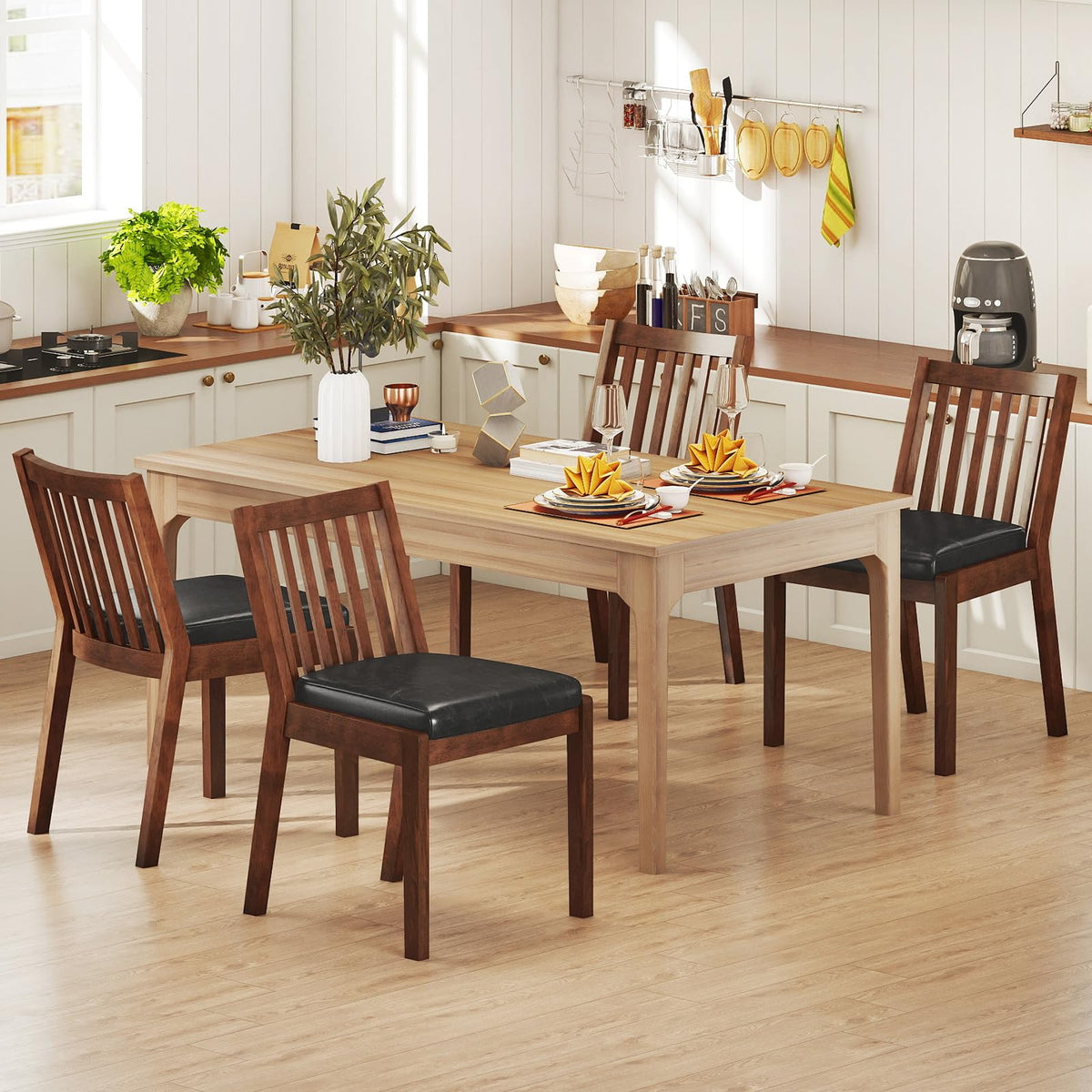 Goflame PU Leather Upholstered Kitchen Chairs w/Rubber Wood Frame Padded Seat