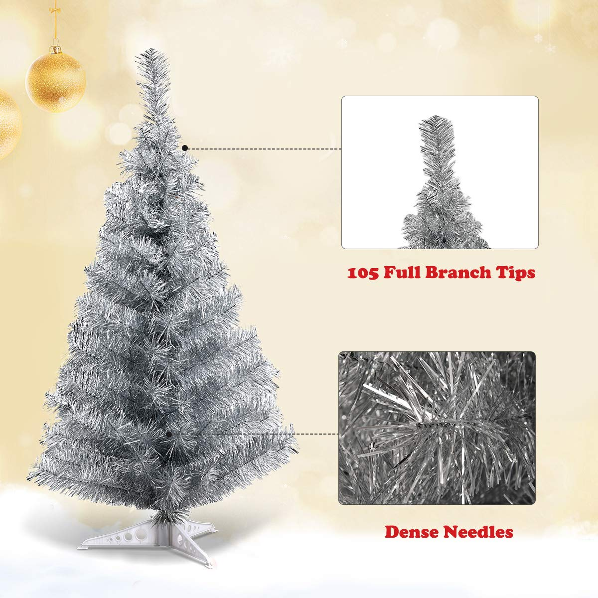 Goflame 3ft Silver Pencil Christmas Tree, Artificial Slim Tree - GoflameUS