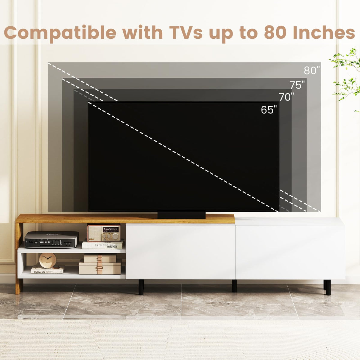 Goflame Modern TV Stand for 80 Inches TVs with Storage Shelves and Cabinets