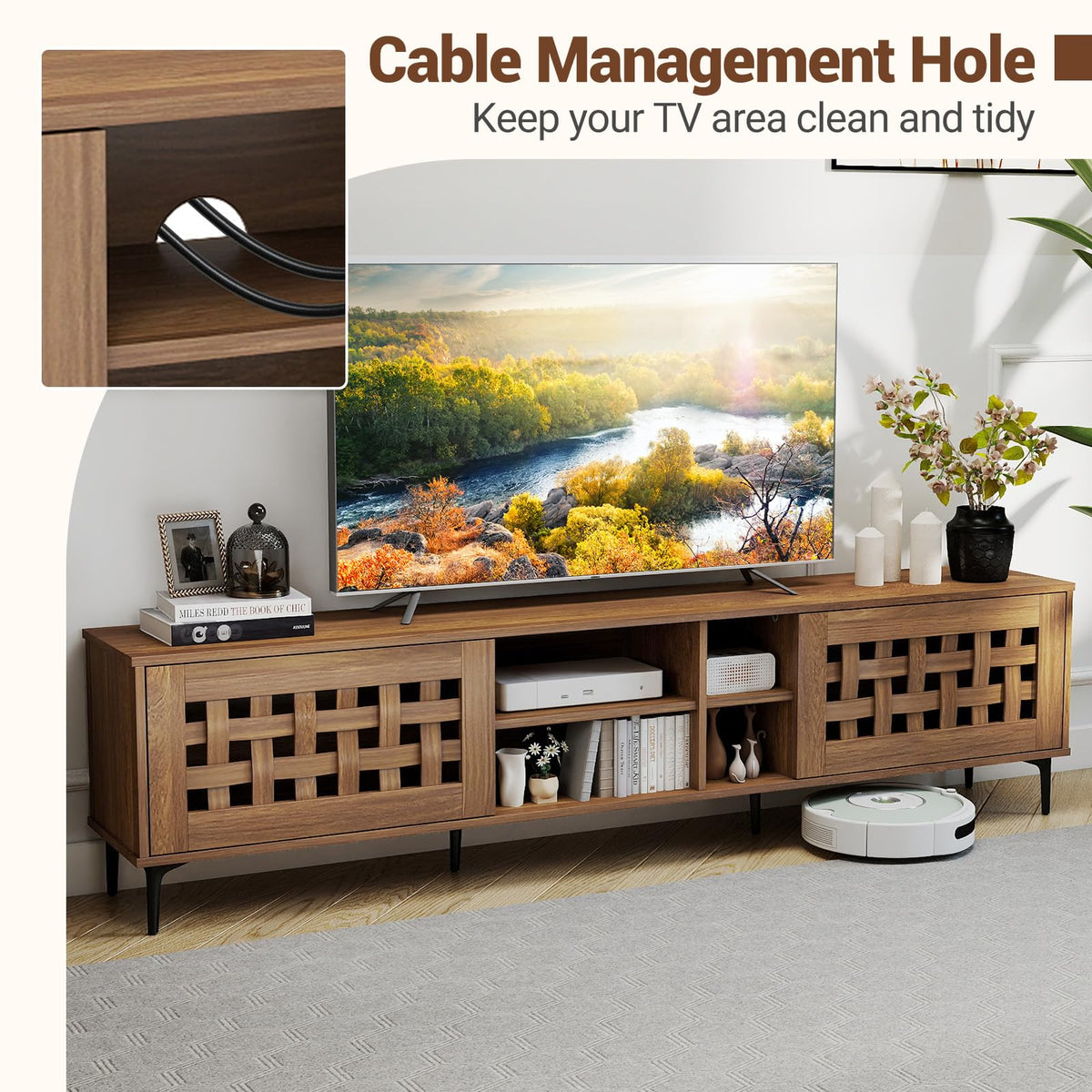 Goflame Mid Century Modern TV Stand for 60-80 Inch TV