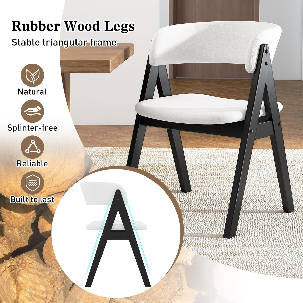 Goflame Wooden Dining Chairs Set of 2/4 Modern Sherpa Upholstered Kitchen Chair