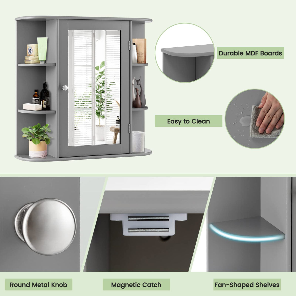 Goflame Mirrored Bathroom Medicine Cabinet - Wall Mounted Bathroom Hanging Cabinet with Single Door