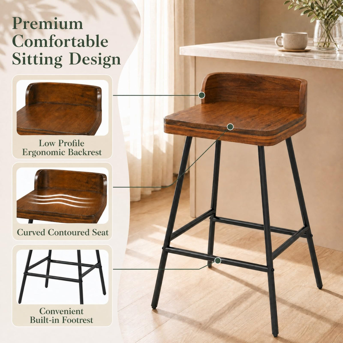 GOFLAME 24" Industrial Bar Stools Set of 1/2/4 Counter Height Barstools