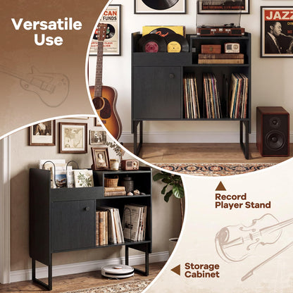 Goflame Record Player Stand with Open Shelf & Cabinet Hold Up to 250 Albums