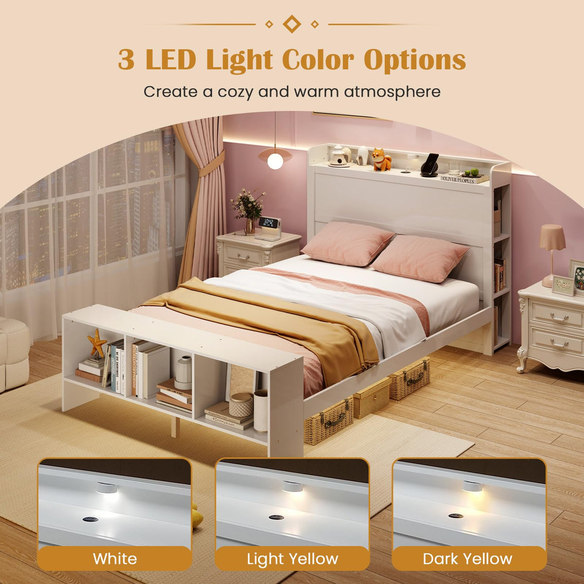 Goflame Full/Twin Size Bed Frame with Storage Headboard & Footboard
