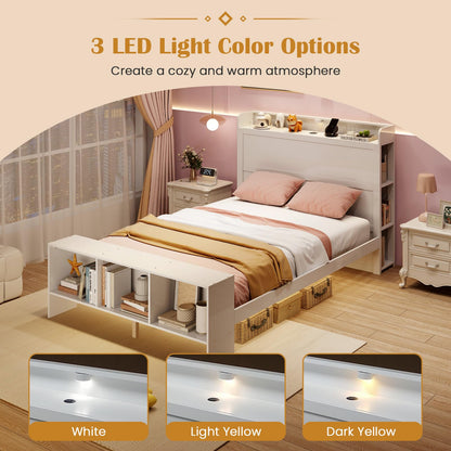 Goflame Full/Twin Size Bed Frame with Storage Headboard & Footboard