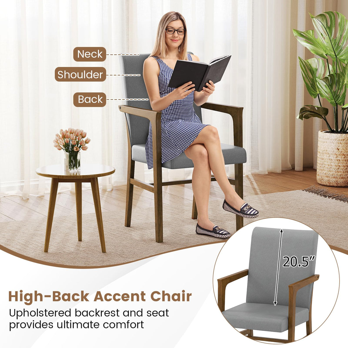 Goflame Mid Century Modern Dining Chairs Set of 2/4 with High Back, Solid Wooden Frame & Soft Cushion