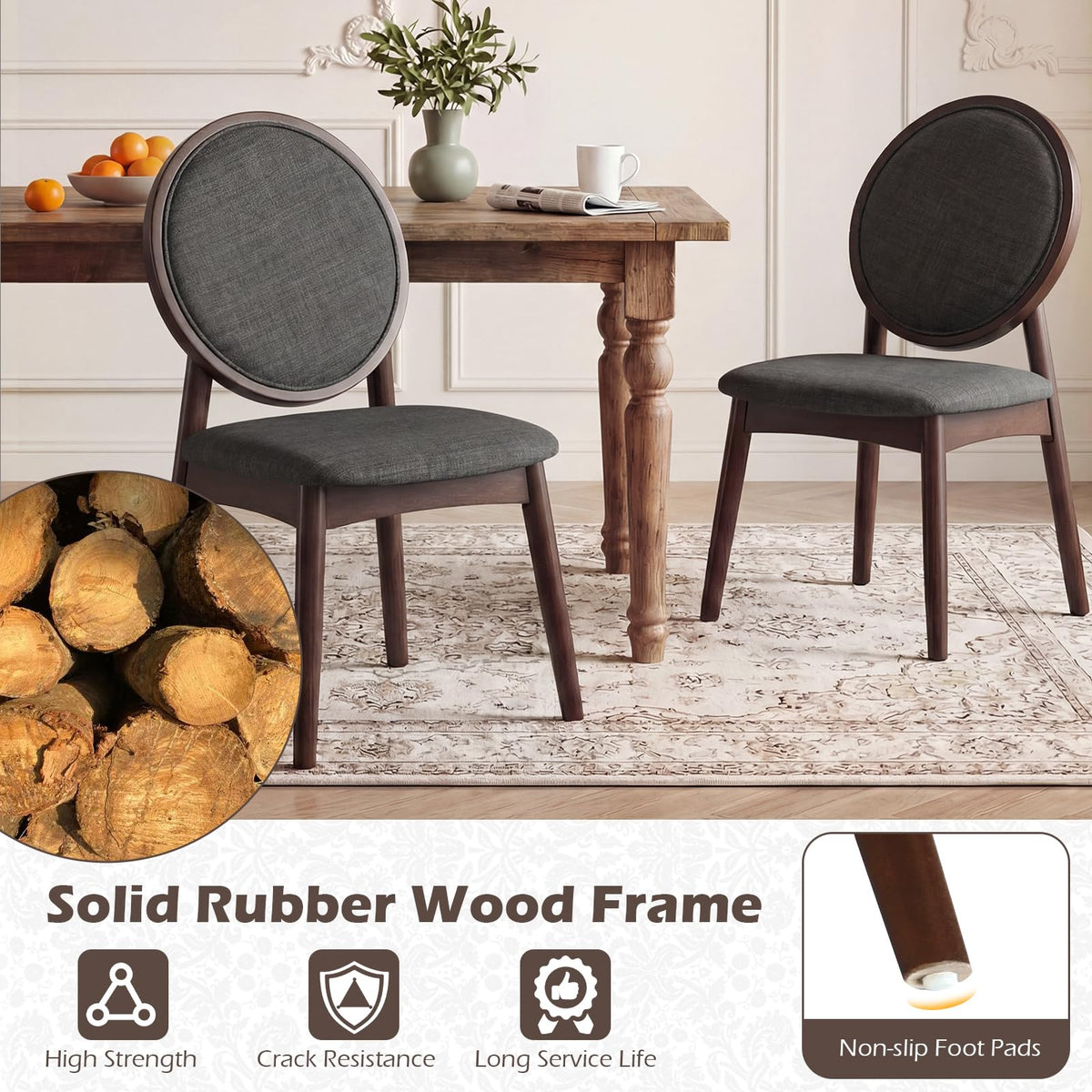 Goflame Set of 2/4 Upholstered Linen Fabric Kitchen Side Chairs with Padded Seat