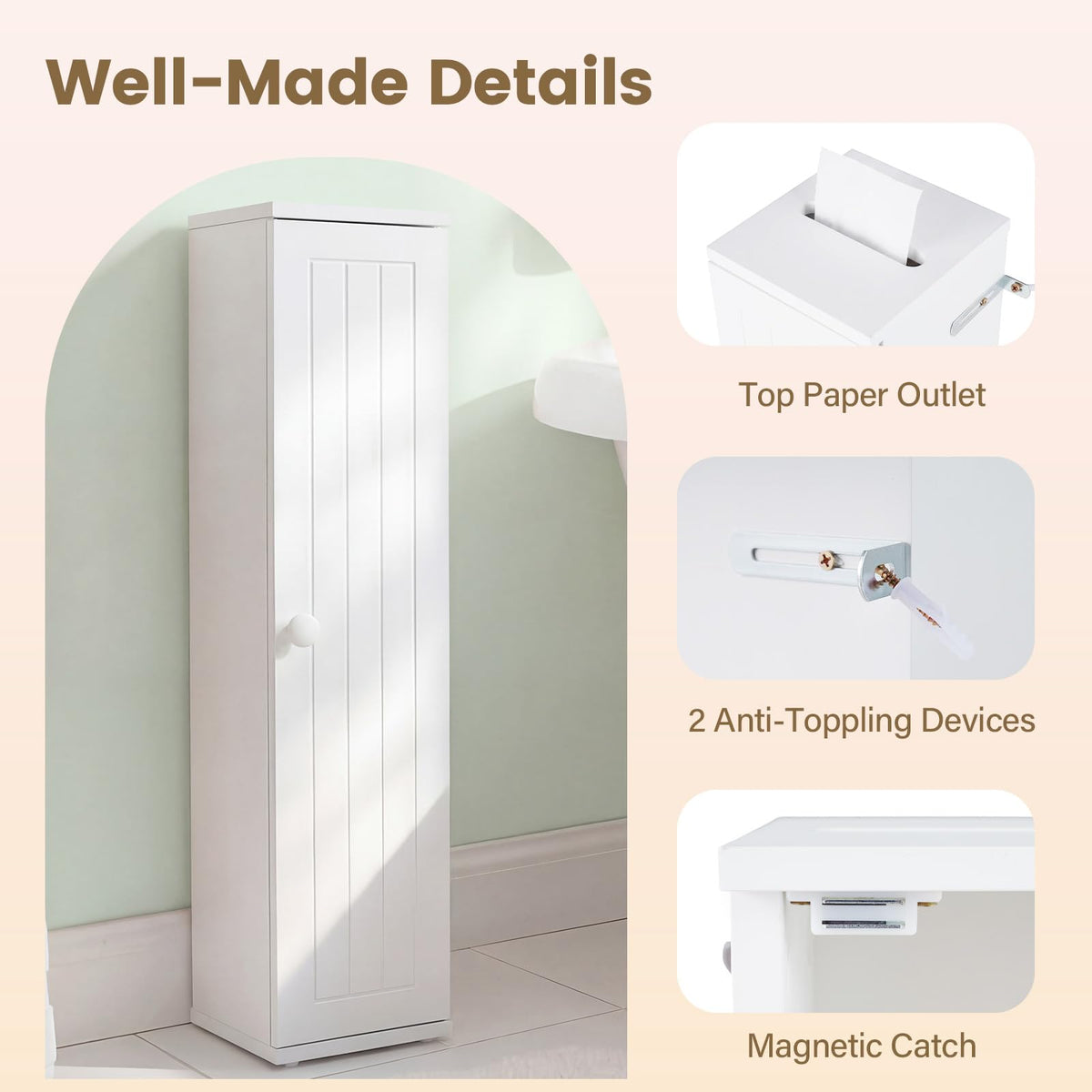 Goflame Small Bathroom Storage Cabinet with Door and Removable Shelves