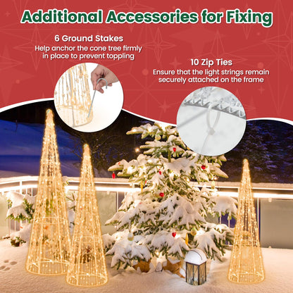 GOFLAME Set of 3 Lighted Christmas Cone Trees