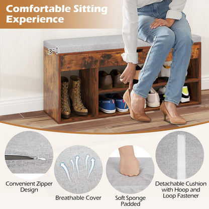Goflame 3 Tier Shoe Rack Organizer with Flip Top Storage and Padded Seat Cushion