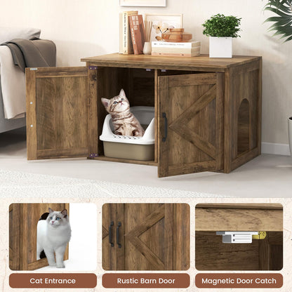 Goflame Cat Litter Box Enclosure - Flip Top Litter Box Hidden Furniture with Barn Door, Side Entrance