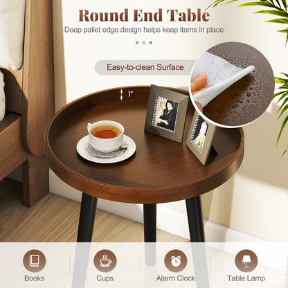 Goflame Mid Century Modern Side Table with Wooden Tray and Bamboo Legs