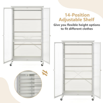 Portable Closet with Rollers, Mobile Metal Armoire Closet with Hanging Rod