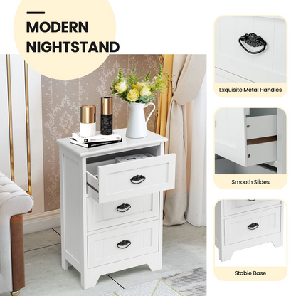 Goflame Nightstand with 3 Drawers, Bedside Table