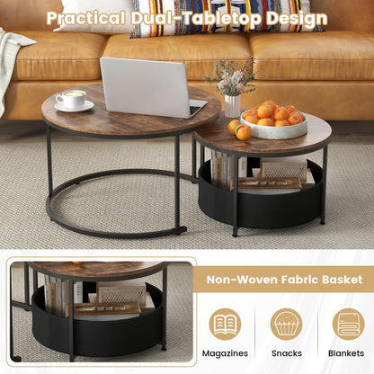 Goflame 31.5" Round Coffee Table with Removable Fabric Basket & Metal Frame