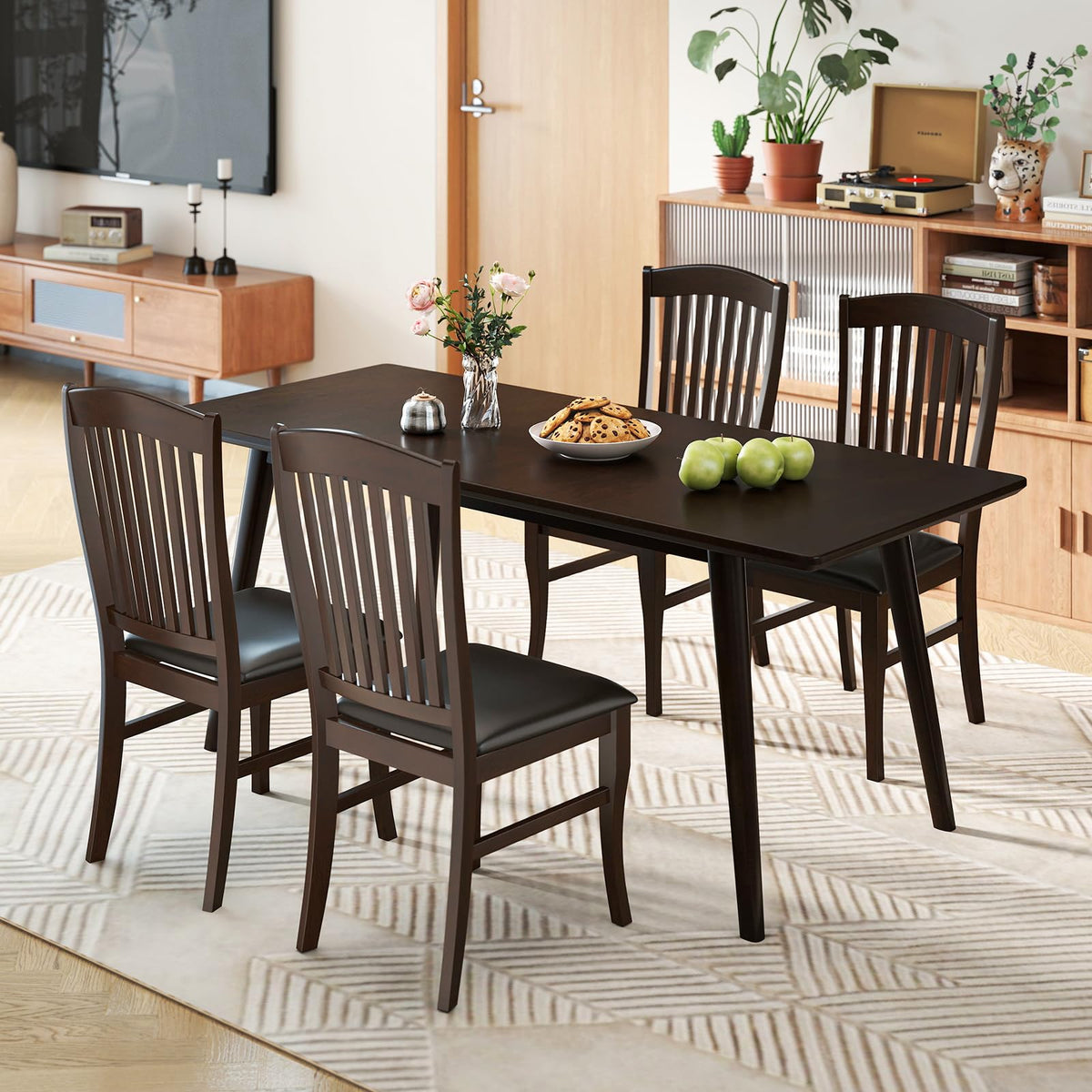 Goflame Set of 2/4 Wooden PU Leather Upholstered Dining Chairs