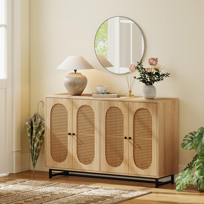 Goflame 50" PE Rattan Sideboard Buffet Cabinet with 4 Doors and Adjustable Shelves