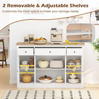 Goflame 55" Large Buffet Sideboard with 3 Drawers & 2 See-Through Doors