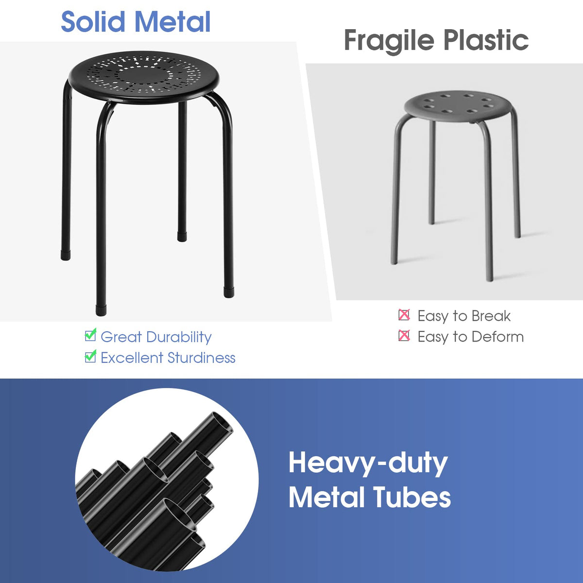 Goflame Round Metal Stool Set of 6-17.5" Height Stackable Stool with Anti-Slip Foot Pads