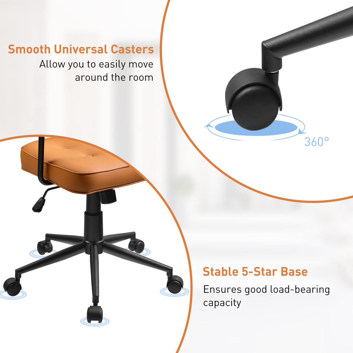 Goflame Home Office Chair, Height Adjustable PU Leather Desk Chair w/Rocking Backrest, Orange